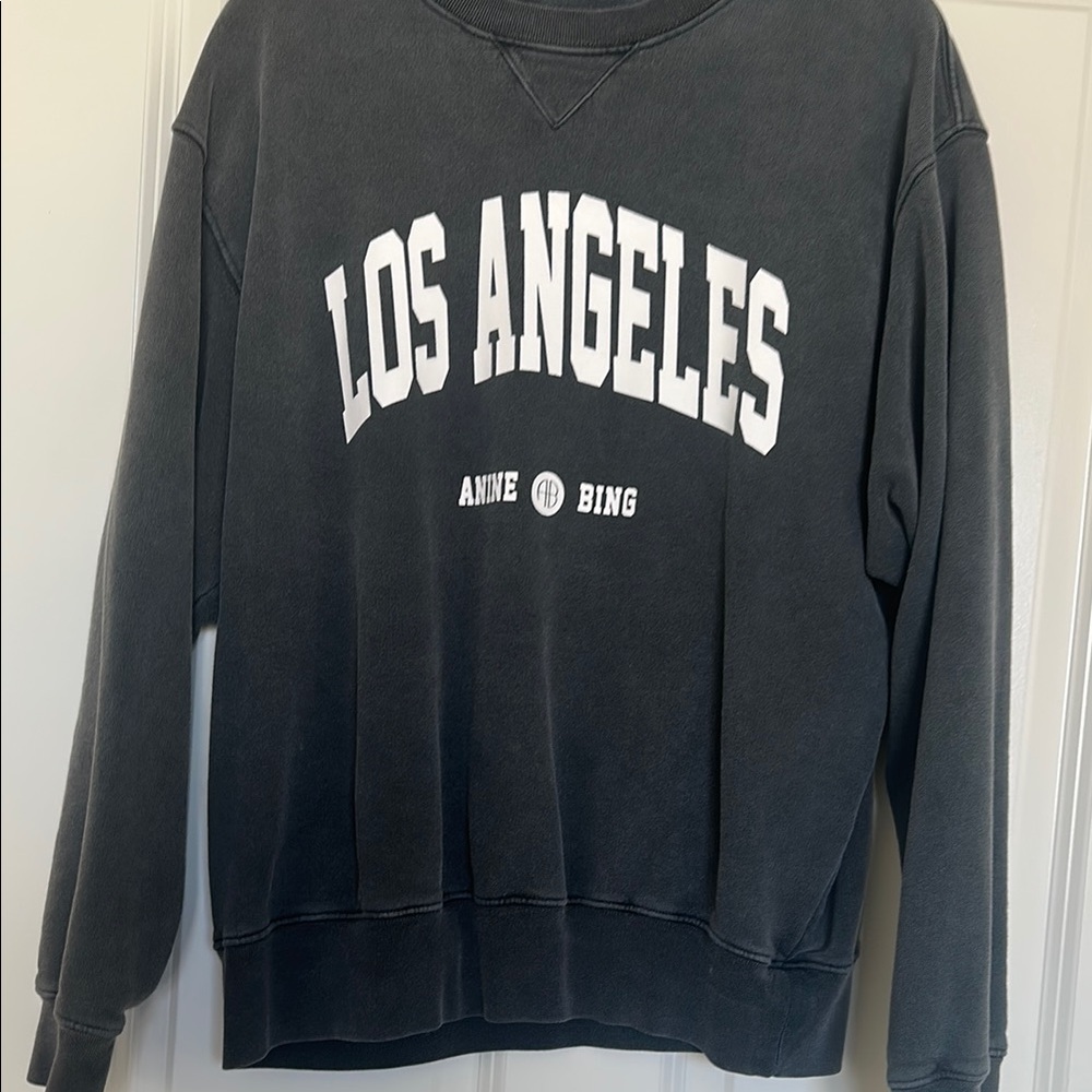 Anine Bing Charcoal Sweatshirt with White Los Angeles Print